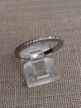 Silver Tone Pavé Eternity Ring with Clear Stones Size 9